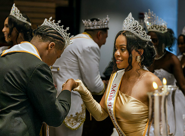 The royal court dancing at the 2025 Coronation ceremony