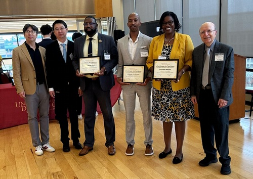 Dean Sepehri, Competition Chair (Dr. Hua), Competition Onsite Host (Dr. Namkung), and Final Competition Judges (Jacquay Henderson, Ronnette Meyers and Selvon Malcolm Waldron)