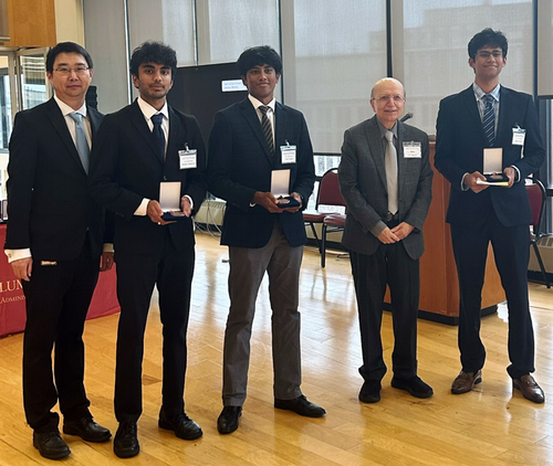 Pickle Tracker – Faris Faizal (Triangle Math and Science Academy, NC), Dinesh Satyavolu (Triangle Math and Science Academy, NC), Maulik Verma (Apex High School, NC) w/ Dean Sepehri & Competition Chair Dr. Hua